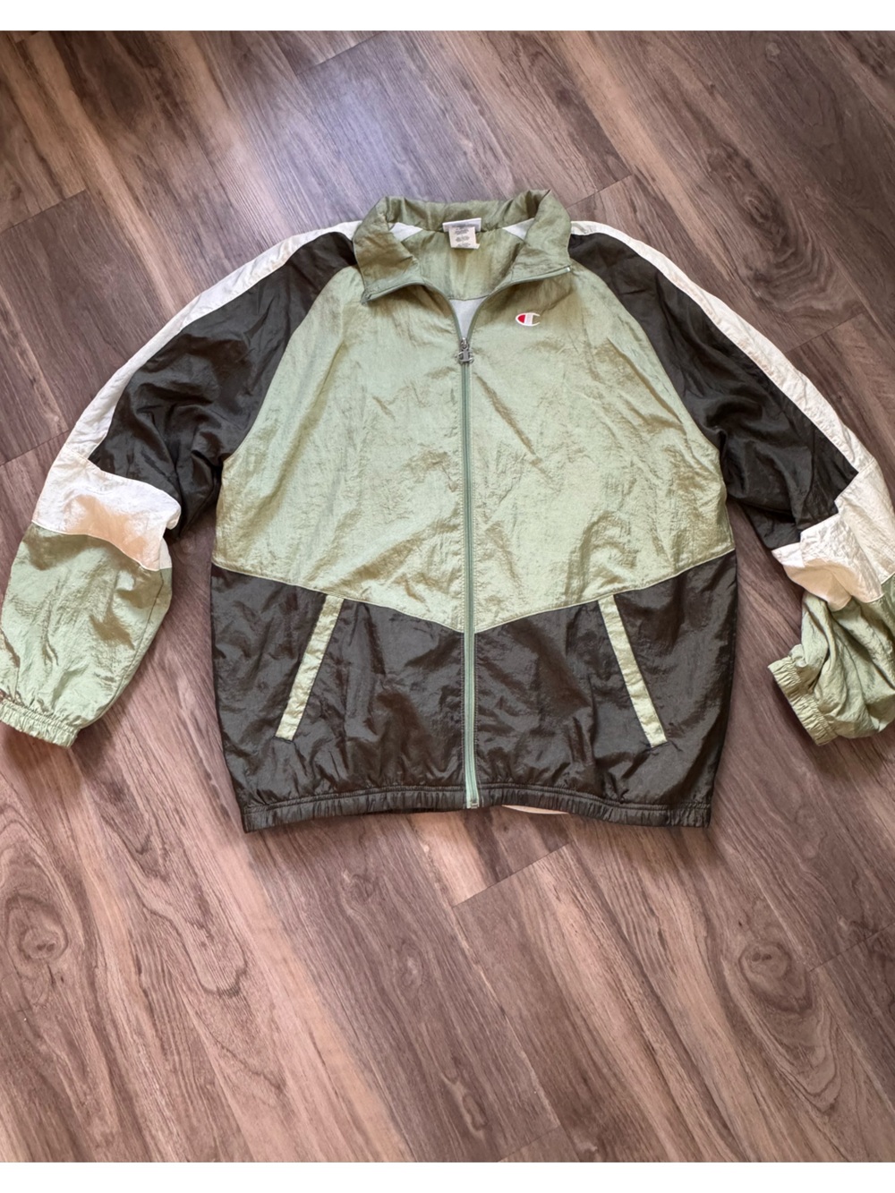 Vintage Champion Colorblock Nylon Windbreaker Jacket Green Men's Large Gorpcore